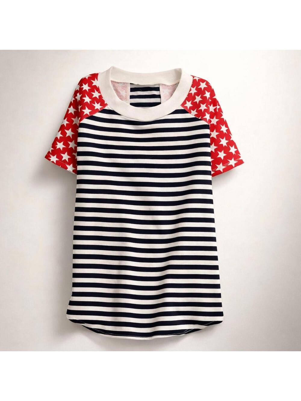 XXL Striped Dog T-Shirt with Star Print Raglan Sleeves